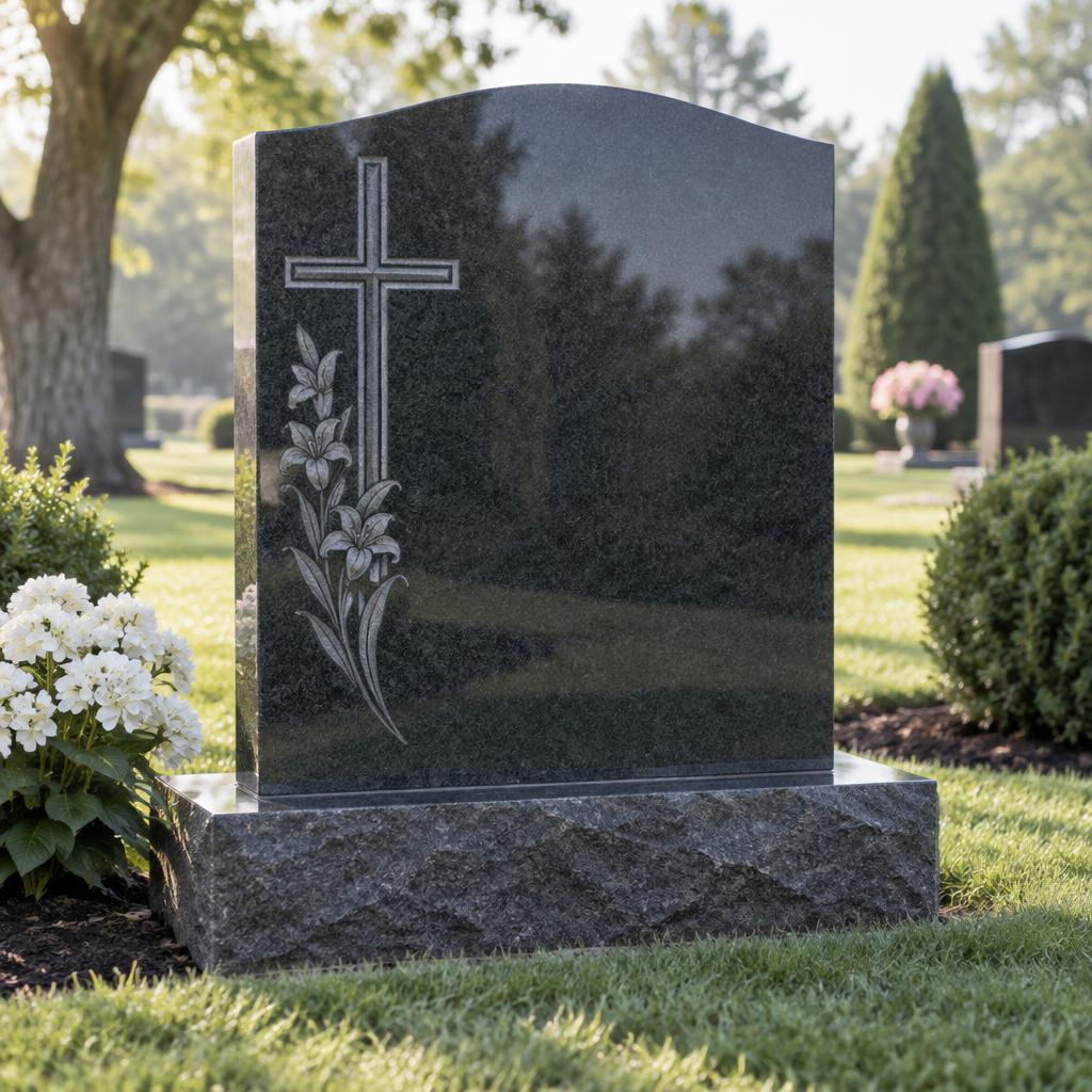 Polished granite tombstone by Tombco